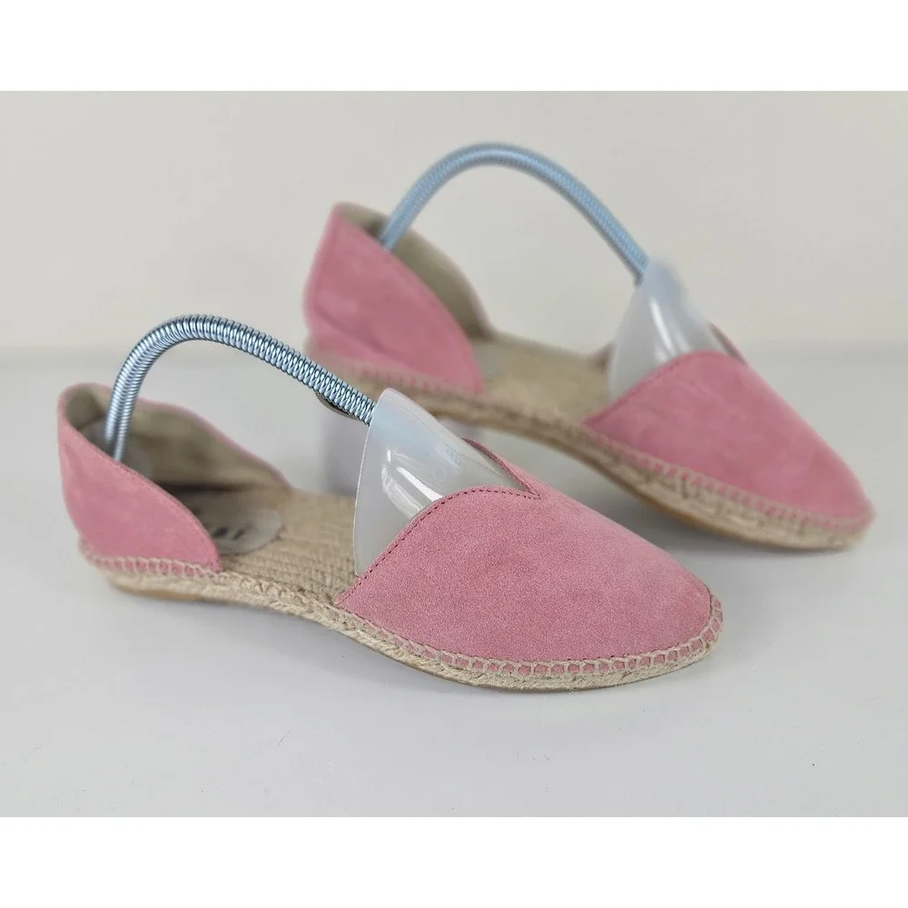 Manebi Hamptons Espadrilles Womens 7.5 Ballet Rose Suede Flats V-Cut D'Orsay